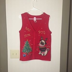 Bah-Hum-Pug Red Holiday Sweater Vest